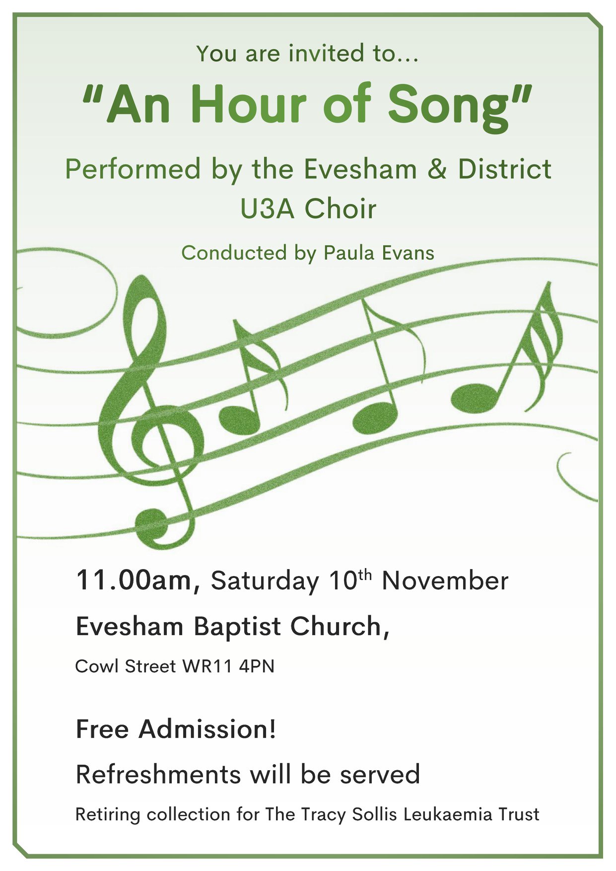 A4 Poster for the U3A Choir Performance